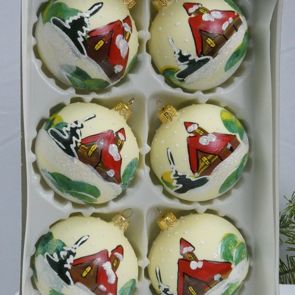 Winter Village Hand Decorated Christmas Ornament 3" Blown Glass Ball**SET OF 6** - Picture 5 of 5